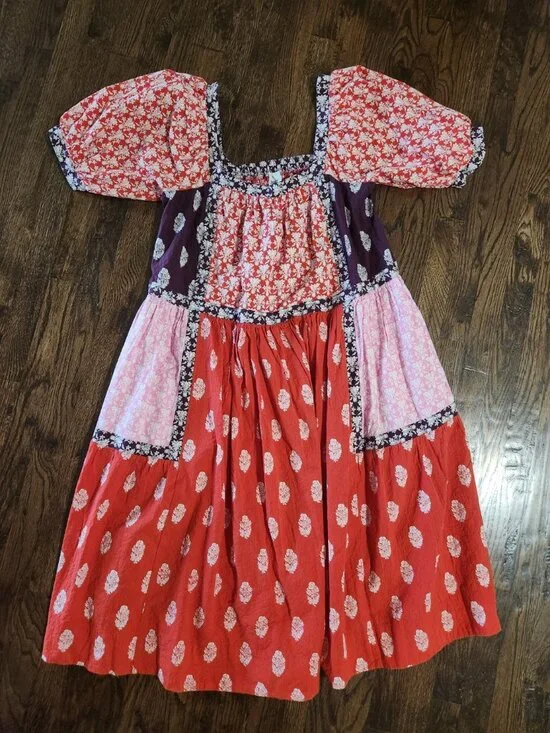 Anthropologie Maeve Midi Dress Women’s small Shortsleeve Square Neck Tape-Detail - Picture 8 of 9